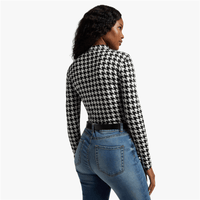 Women's Black & White Houndstooth Print Turtle Neck Top